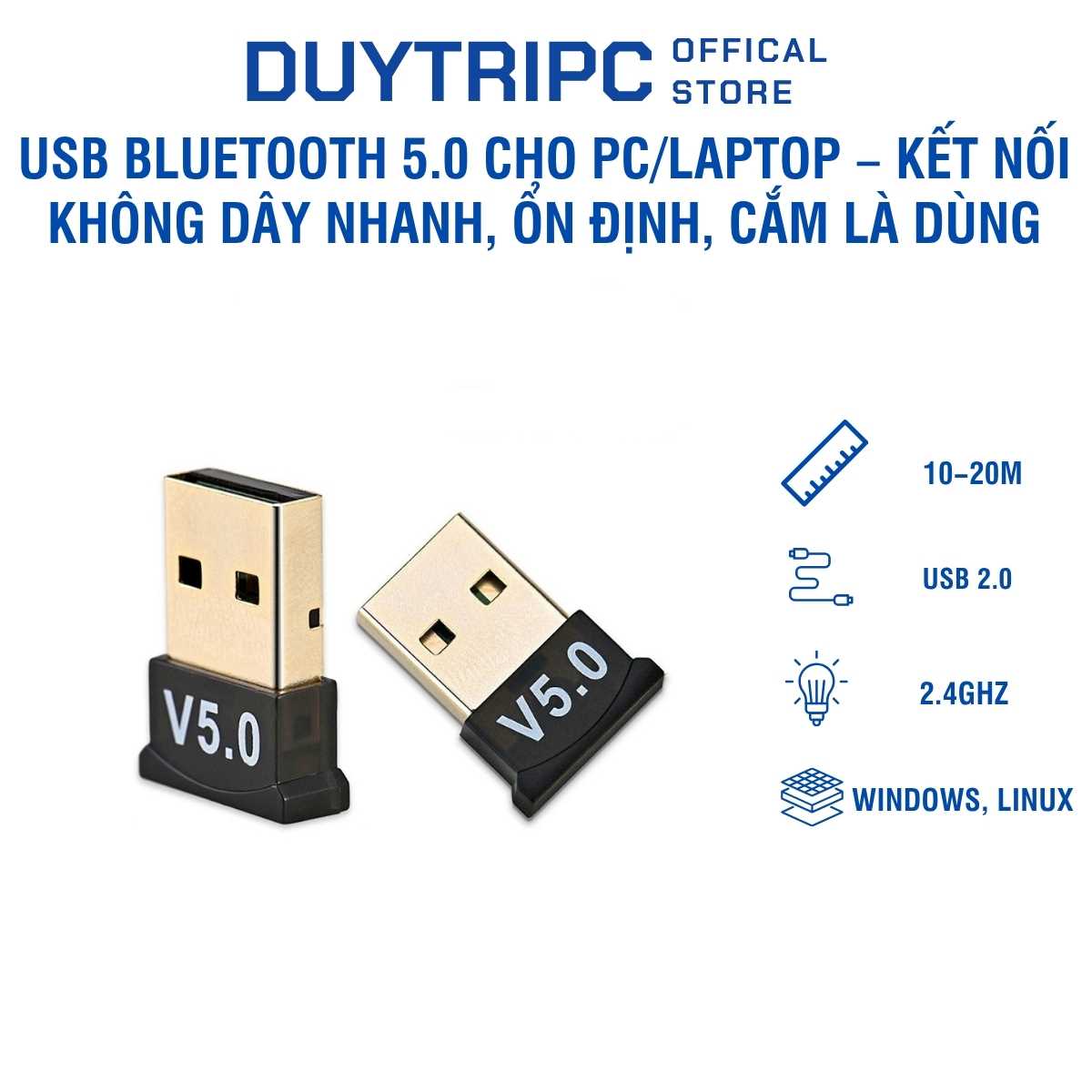 USB Bluetooth 5.0 Cho PC/Laptop – Kết Nối Không Dây Nhanh, Ổn Định, Cắm Là Dùng